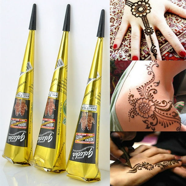 Nauwgezet Scepticisme Ham 3 Golecha Black Natural Herbal Henna Cones Temporary Tattoo Kit Body Art  Paint - Walmart.com