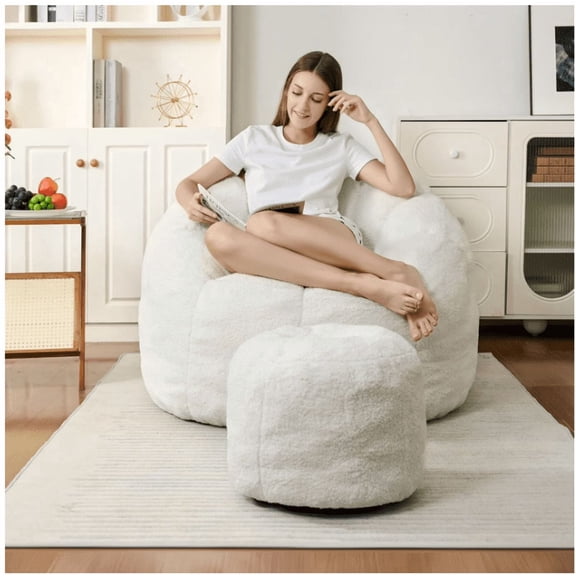 MIERES Adult Bean Bag Chair with Footstool Comfortable Bean Bag Reading Chair Premium Memory Foam-Filled Bean Bag Chair Perfect for Living Rooms and Bedrooms