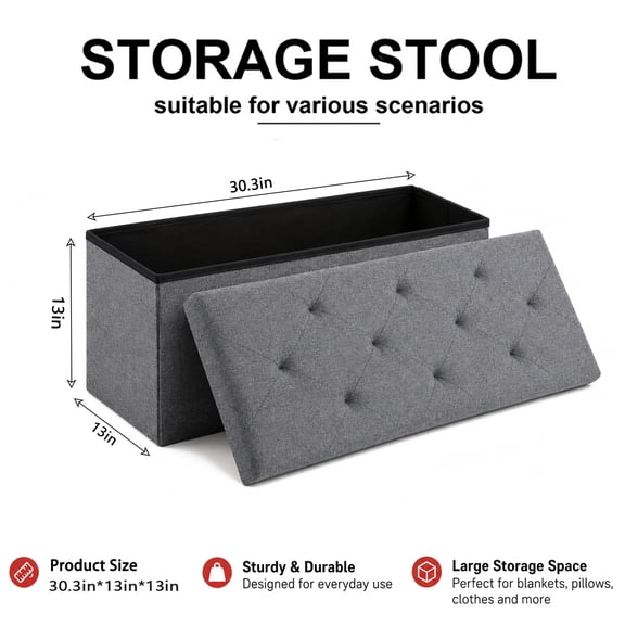 Storage Ottoman Bench with Bins, 30in Storage Bench for Bedroom End Of Bed