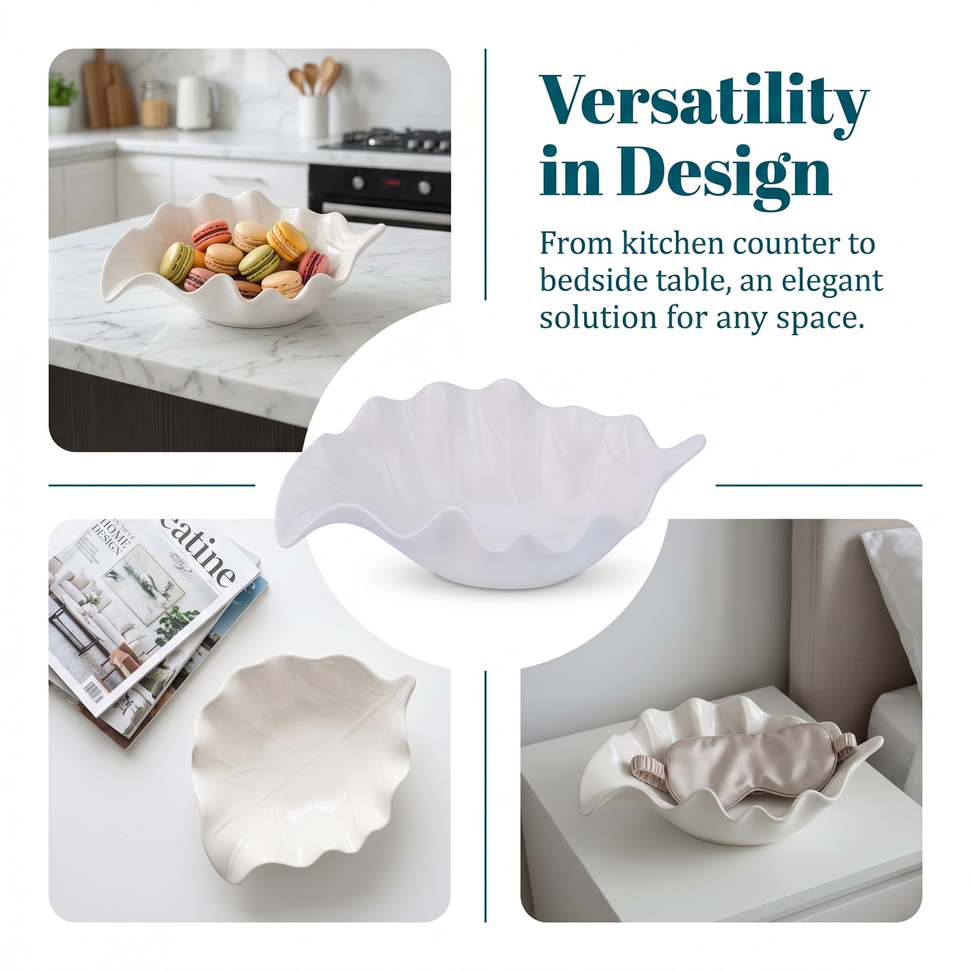Unique Bargains Abstract Leaf Tall Sculptural Ceramic Bowl White 5.5*3.9*10.4inch