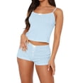 thumbnail image 5 of Dagugfen Pajama Sets for Women Sleeveless Camisole Tops Spaghetti Strap Elastic Waist 2" Shorts Home Sleepwear Sets(S,Sky Blue), 5 of 6