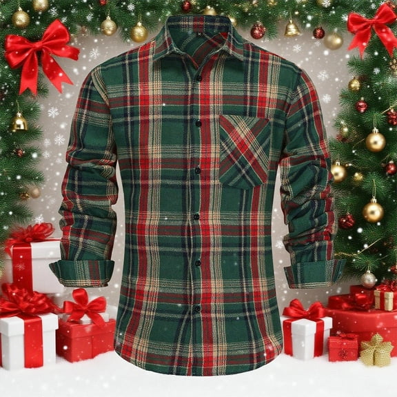 Miluxas Long Sleeve Shirts for Men Plaid Button Down Shirt Mens Casual Cotton Button Up Pocket Shirt Green