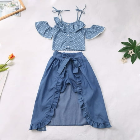 

Leutsin Toddler Baby Girls Fashion Polka Dots Suspenders Top Shorts Frenulum Short Skirt Suit