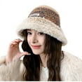 thumbnail image 5 of Xfvqtps Cloche Bucket Hats for Womens Crochet Fluffy Furry Hats Large Head Circumference Mixed Colors Versatile Fashion Warm Winter Fisherman Hat Beige, 5 of 9