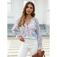 thumbnail image 3 of Siliteelon Womens Boho Floral Casual Shirts V Neck Ruffle Long Sleeve Blouses Chiffon Tops, 3 of 5
