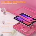 thumbnail image 3 of Shockproof Case for Apple iPad mini 6/7, iPad mini 6th 7th Gen Cover, 360 Rotating Stand Translucent Back Cover Shockproof Adjustable Shoulder Strap Kids Friendly with Pencil Holder, Rose, 3 of 12