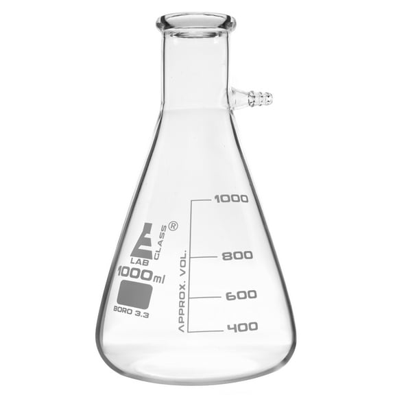 Filtering Flask, 1000ml - Borosilicate Glass - Conical Shape, with Integral Side Arm - White Graduations - Eisco Labs