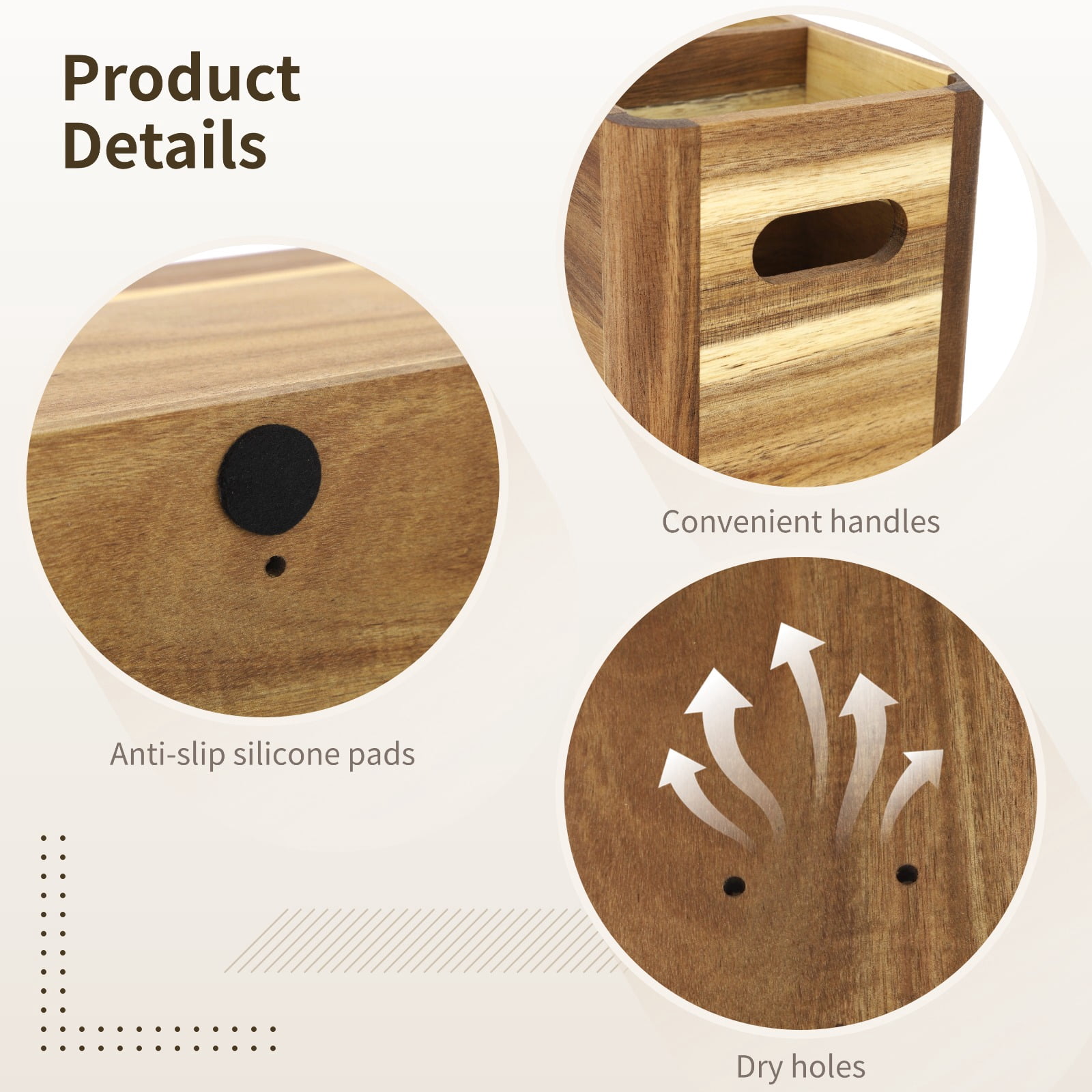 3-Compartment Wooden Kitchen Utensil Holder Organizer, Large Wood Utensil Container with Removable Dividers, 12 x 4.7 x 6.8 in, Wooden Storage for Cooking and Silverware