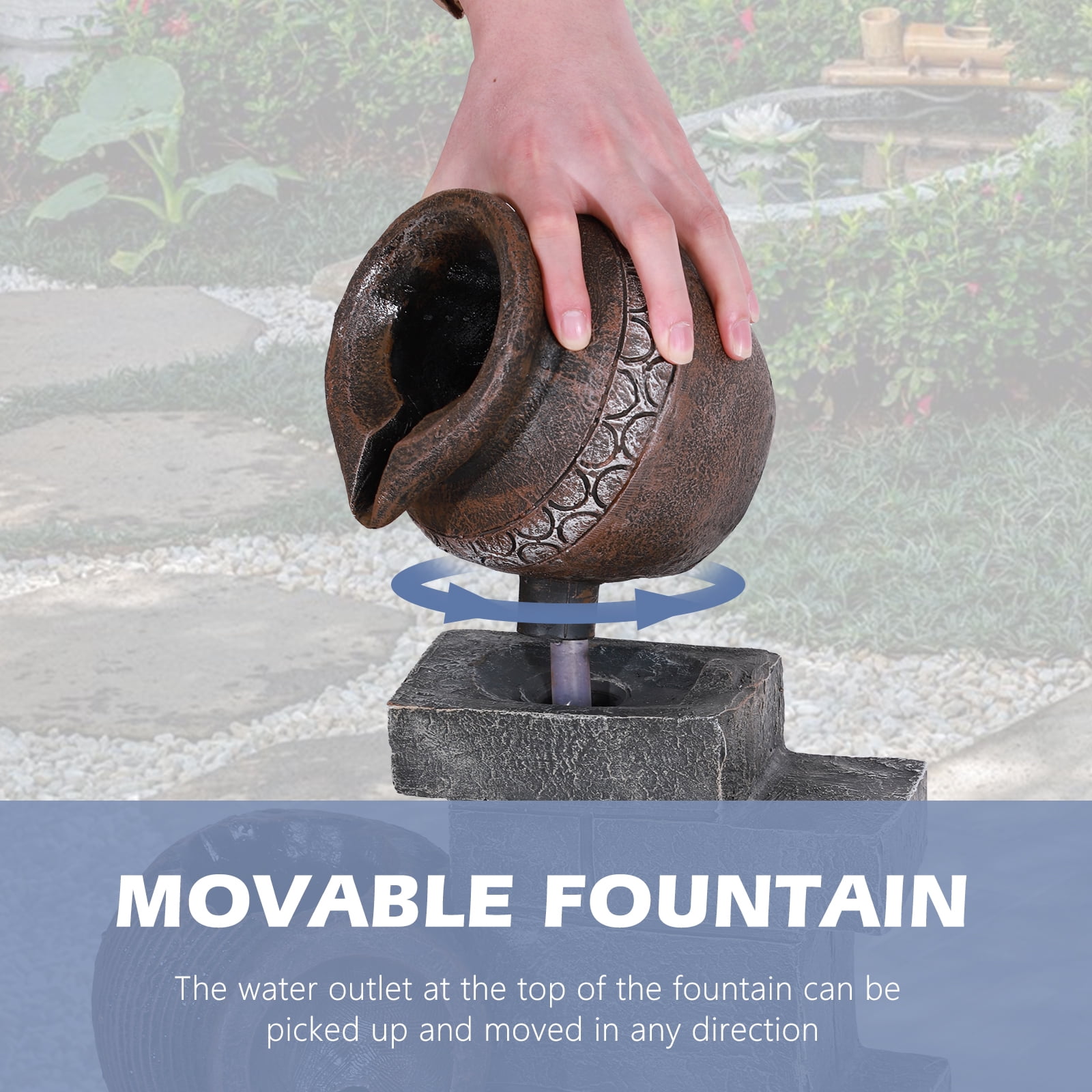Magic Union 39.3" Tall Outdoor Water Fountain Garden Waterfalls Fountain with LED Lights 6 Tier Modern Indoor/Outdoor Floor Standing Water Fountain with Pump for Garden, Patio, House Decor,Gray