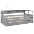thumbnail image 3 of Twin XL Daybed with 2 Pull-out Trundle Beds, Solid Wood 3-in-1 Beds Frame with Side Shelves and 1 Night Light, Modern Platform Bed Frame with Headboard for Bedroom,Living Room, Gray, 3 of 7