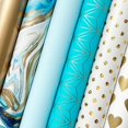 thumbnail image 2 of Jillson & Roberts All Occasion Geo Graphics Wrapping Paper Roll Bundle - Gold, Silver, Aqua, Turquoise, Baby Blue, Marble, Champagne (75 Total Sq Ft) 6 Pack, 2 of 5