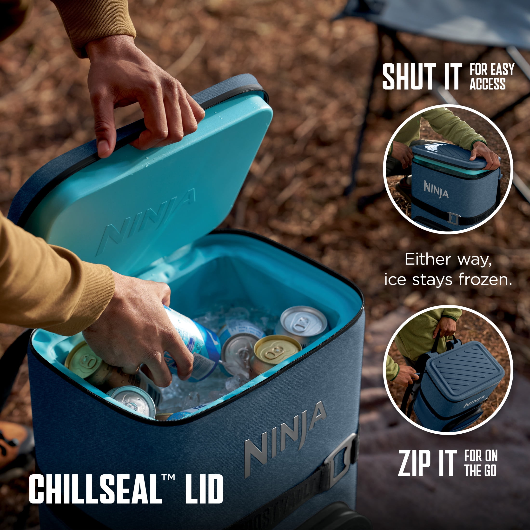 Ninja FrostVault Go 36-Can Backpack Soft Cooler with Cold Dry Zone Storage, Premium Heavy Duty Insulated Cooler, Keeps Ice For Hours, FF136NV Lakeshore Blue