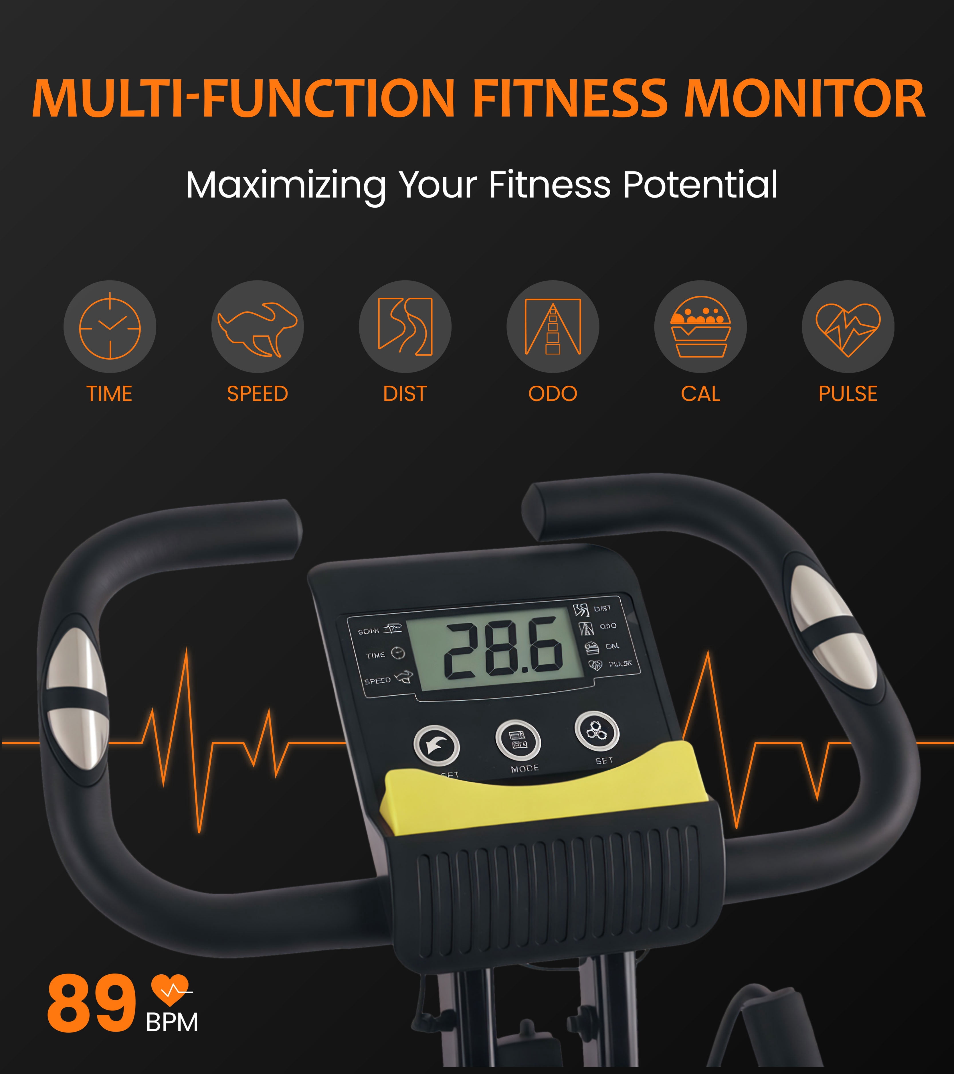 YR Folding Exercise Bike 8 Levels Magnetic Resistance Fitness Equipment with LCD Display
