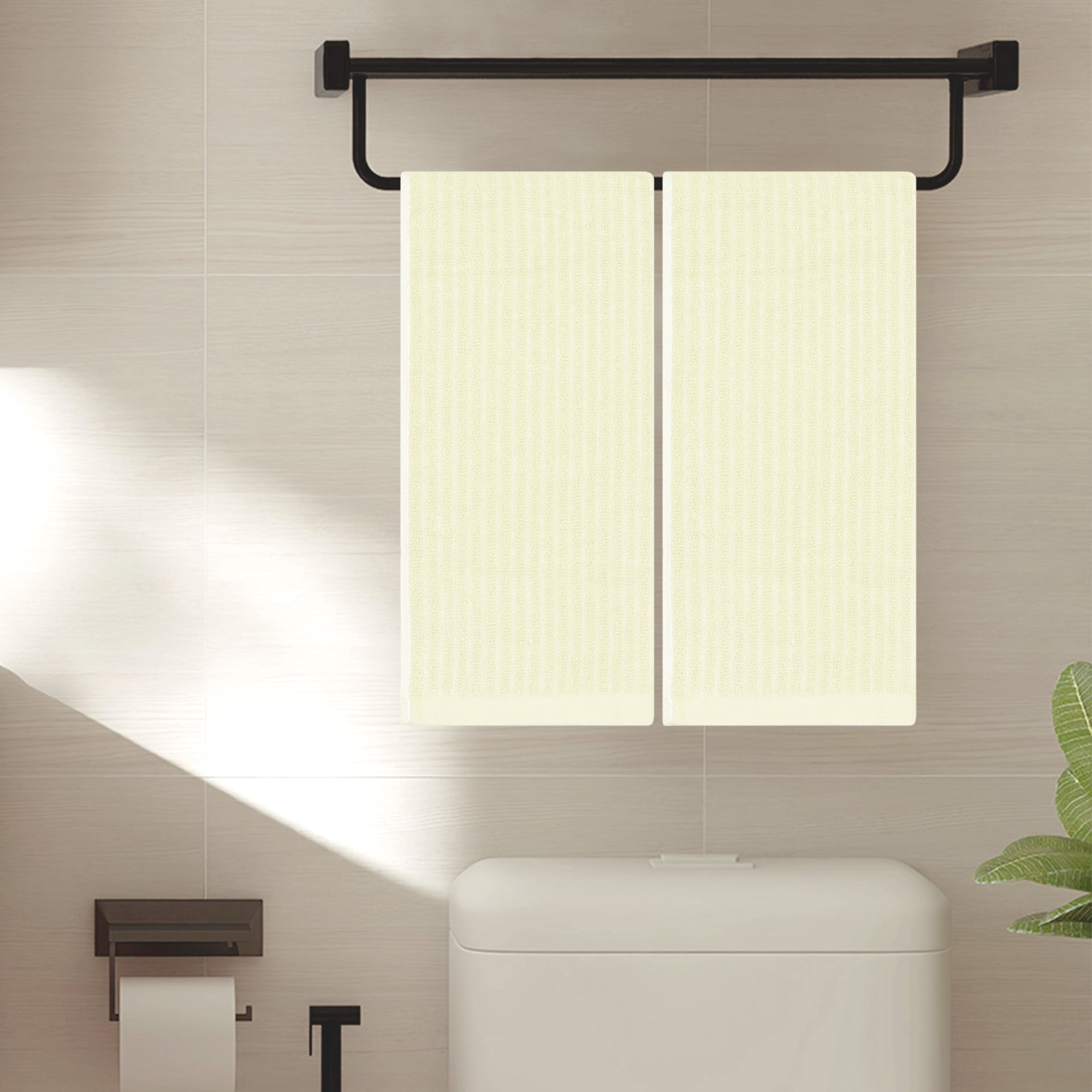 Unique Bargains 4 Pcs Hand Towels Absorbent Towel Light Yellow/Grey 13" x 29"