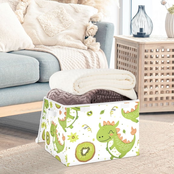 Dinosaur and Kiwi Storage Basket Foldable Laundry Basket Shelf Kids Toy Storage Container Organizer with Handles