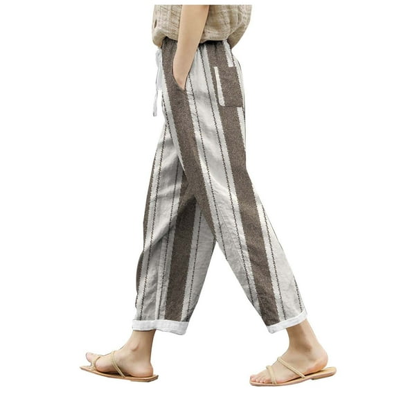 Summer Pants for Women Maternity Pants L Buttery Sweatpants Womens Work Trousers And Warm up Women Scrub French Pant Comfy Casual for plus Size Casual Pant Ladies' Ethnic Style Vertical Khaki M