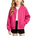 thumbnail image 2 of XRoczxe 4‑15 Years Old Kids Bomber Jacket, Boys Girls Solid Color Button‑Down Sweatshirt Jacket, Long‑Sleeve Casual Outerwear With Pockets, 2 of 7
