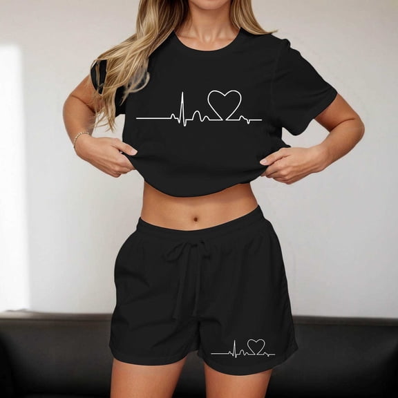 MAIHAN Women Vacation Outfits Spring Outfits Short Sleeve Tops Shorts Set Elastic Waist Shorts 2pcs Clothes Set for Casual and Summer Wear