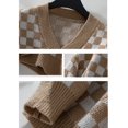 thumbnail image 3 of Women'S Cropped Plaid Sweater V-Neck Long Sleeve Crop Sweater Pullover Jumper Knit Top Khaki S, 3 of 8
