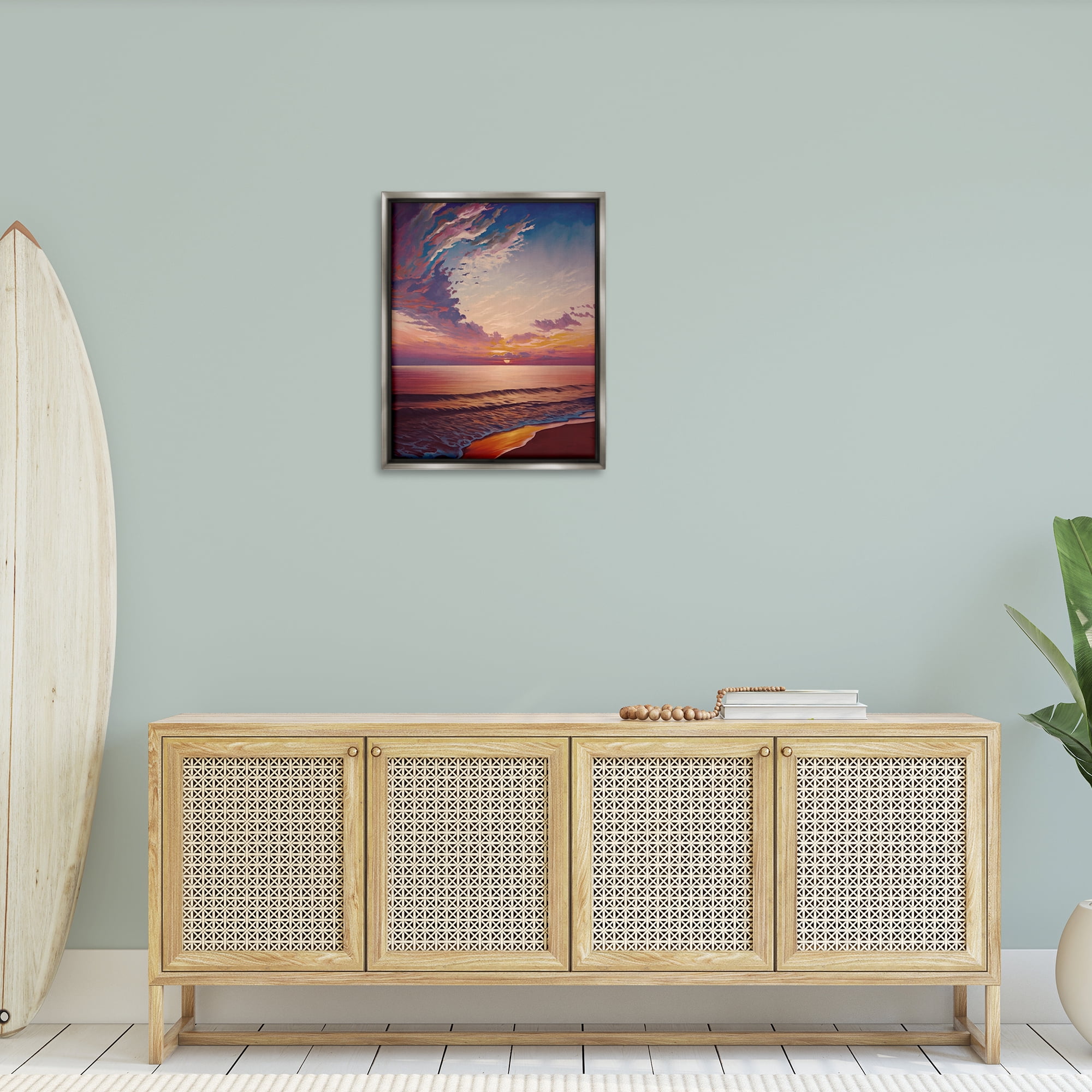 Stupell Industries Fabulous Sunset at Beach Nautical & Beach Painting Gray Floater Framed Canvas Art Print Wall Art, 25 x 31
