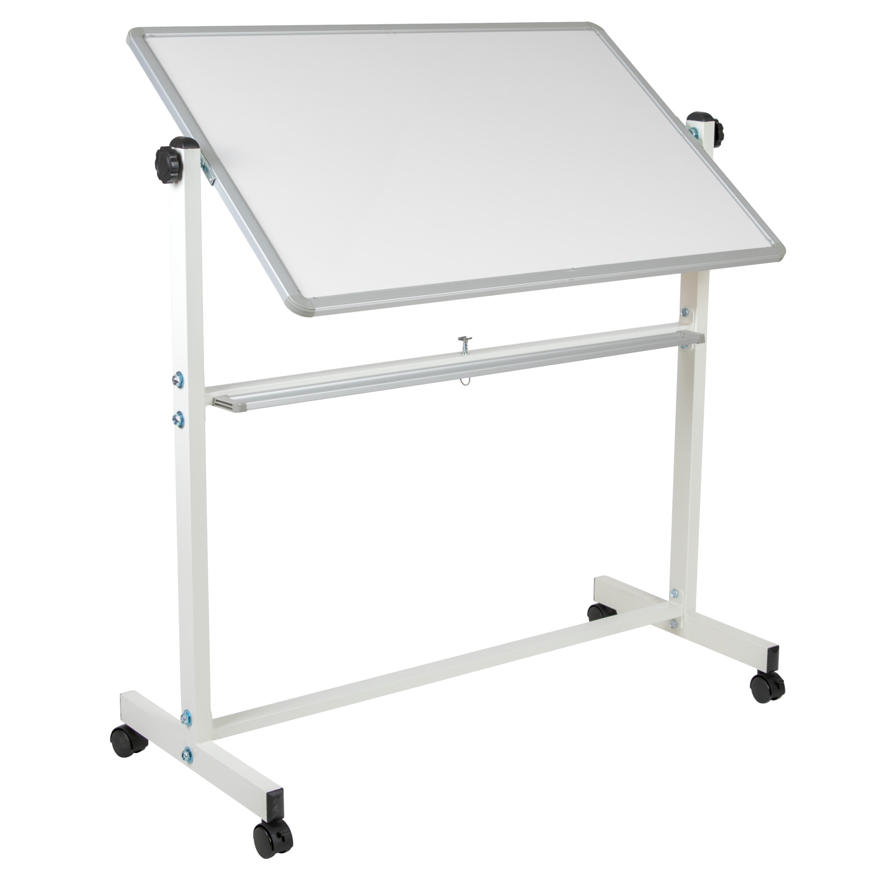 Emma + Oliver Double-Sided Mobile White Board with Pen Tray, 45.25"W x 54.75"H