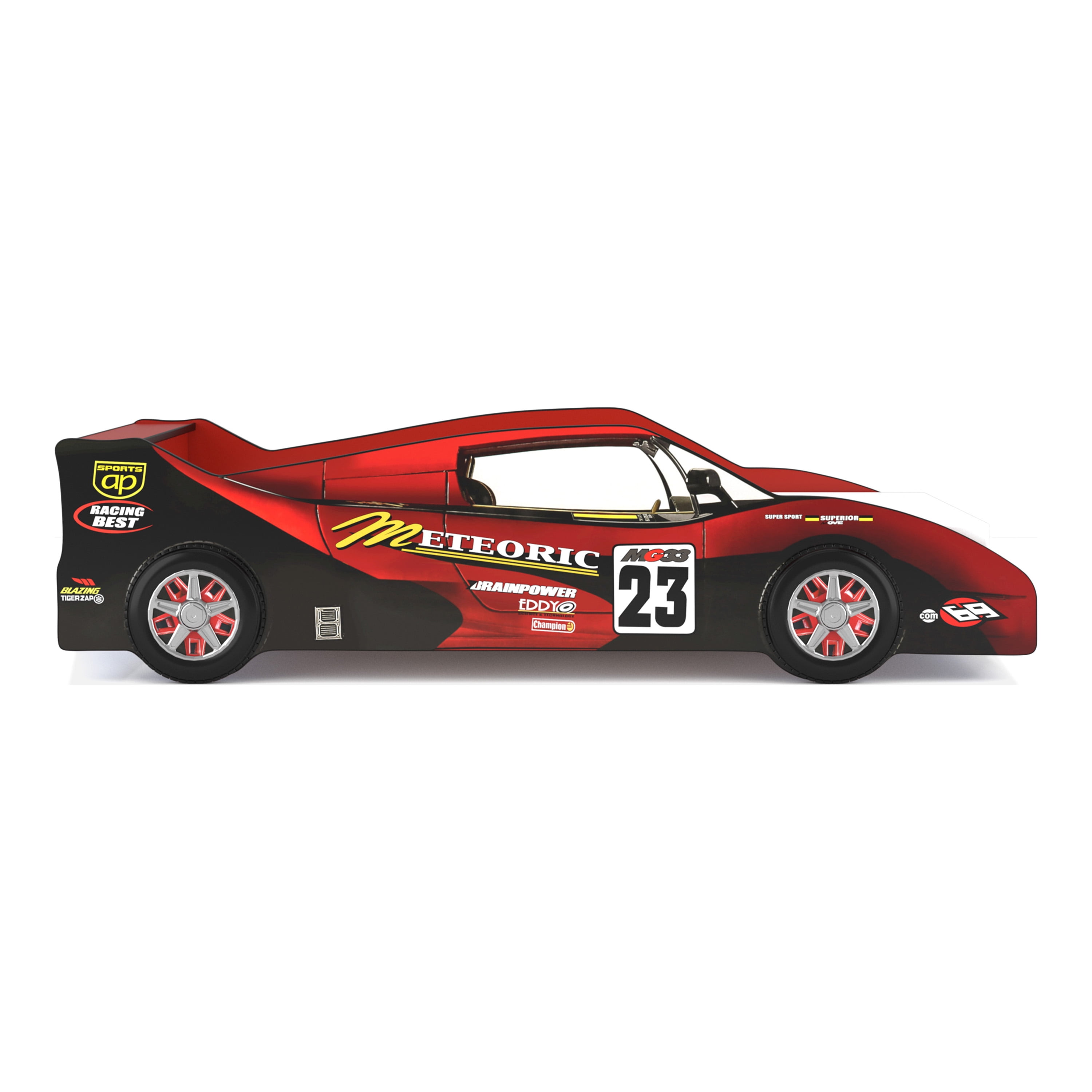 Furniture of America Roddy Kids Wood Twin Race Car Bed, Red