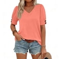 thumbnail image 5 of Womens Tops Short Sleeve Shirts Buttons V Neck Spring Fashion Summer Outfits Plus Size Dressy Casual Blouses Orange L, 5 of 5