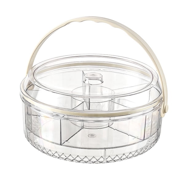 Pisexur Batería de cocina Bandeja de fruta fresca de cinco compartimentos con asa, portátil, circular, con tapa, ideal para picnics y camping. para la cocina del hogar