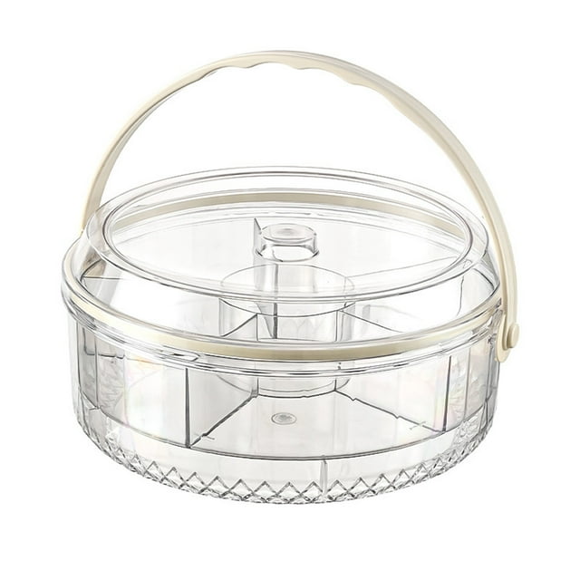 fheaev Five Compartment Fresh-keeping Fruit Tray With Handle Portable Circular Covered Snack Box For Picnicking And Camping