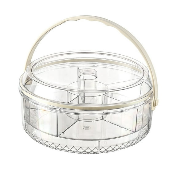 YIKA Tupperware Five Compartment Fresh-keeping Fruit Tray With Handle Portable Circular Covered Snack Box For Picnicking And Camping Kitchen Storage Clear