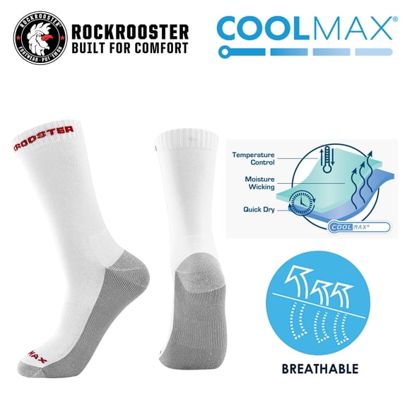 ROCKROOSTER 3 Pairs Men's All Season COOLMAX Premium Work Socks White R-01W XL (US 13-15)