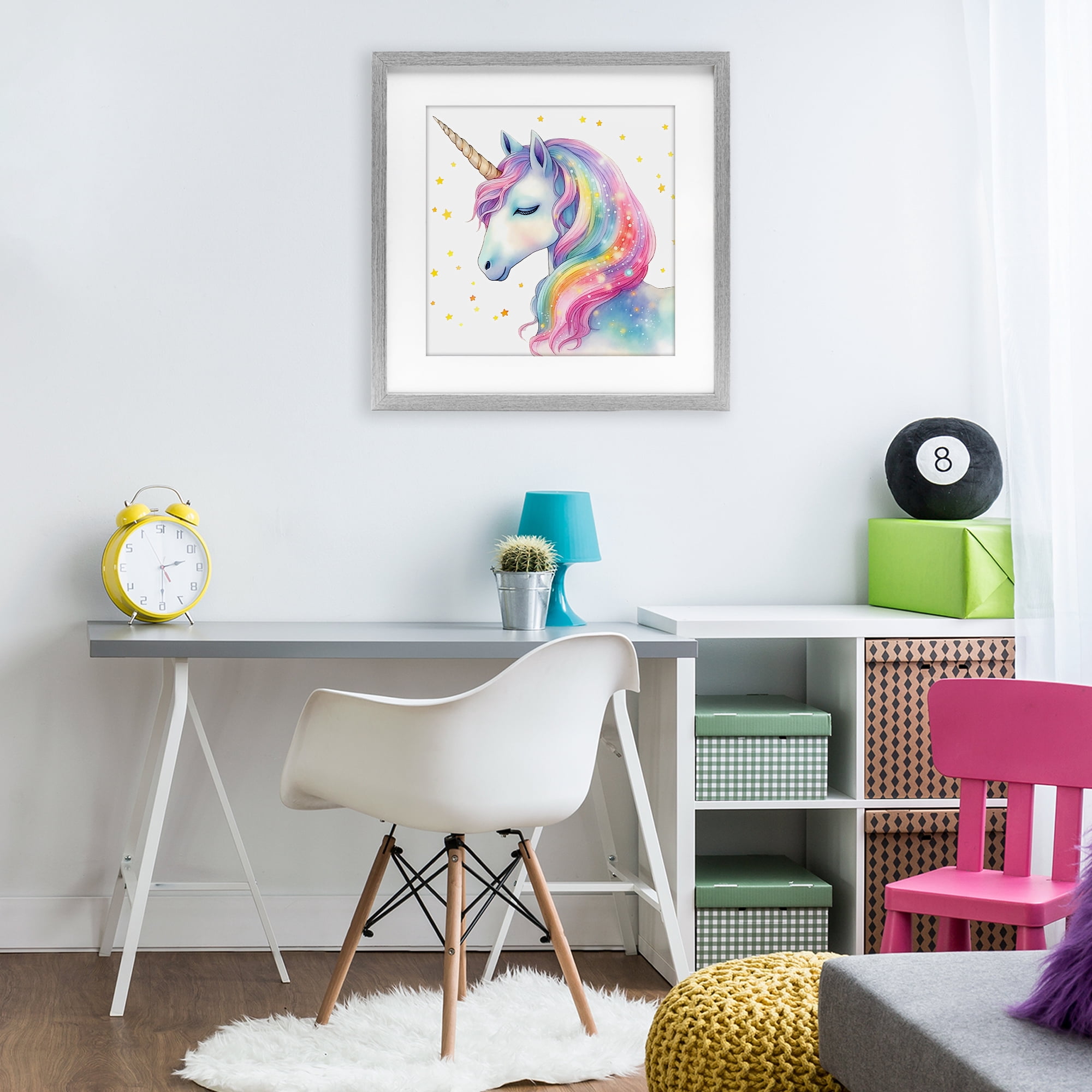 Stupell Industries Enchanted Rainbow Mane Unicorn Gray Framed Print Under Glass, design by Creative Studio