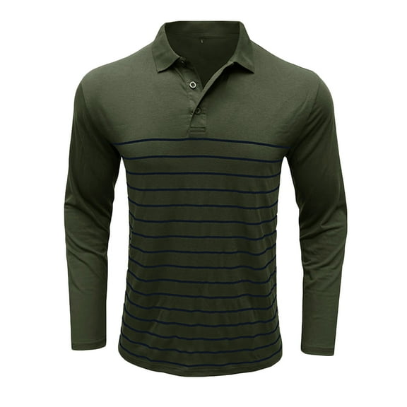 YYDGH Men's Polo Shirts Long Sleeve Striped Sweatshirt Fashion Casual Loose Fit Fall Classic Button Up Athletic Stylish Golf Shirts