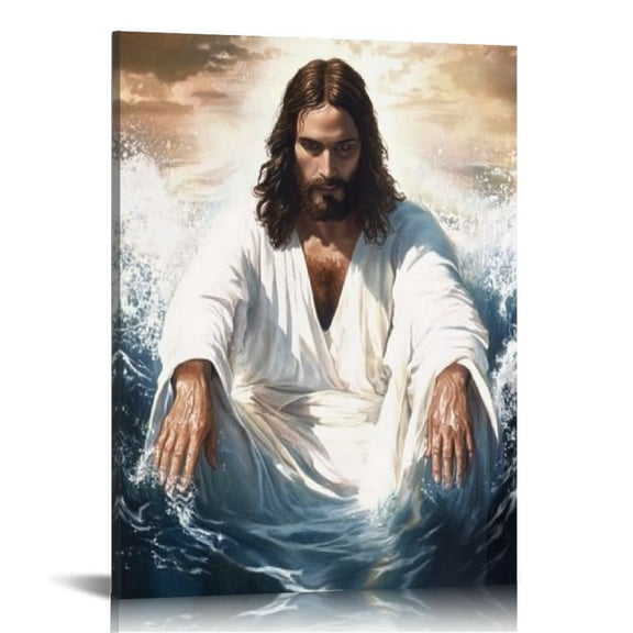 Jesus Wall Art Canvas Give Me Your Jesus Picture - Divine Poster Prints Jesus Standing on Water Painting Christian Wall Decor for Bedroom Living Room