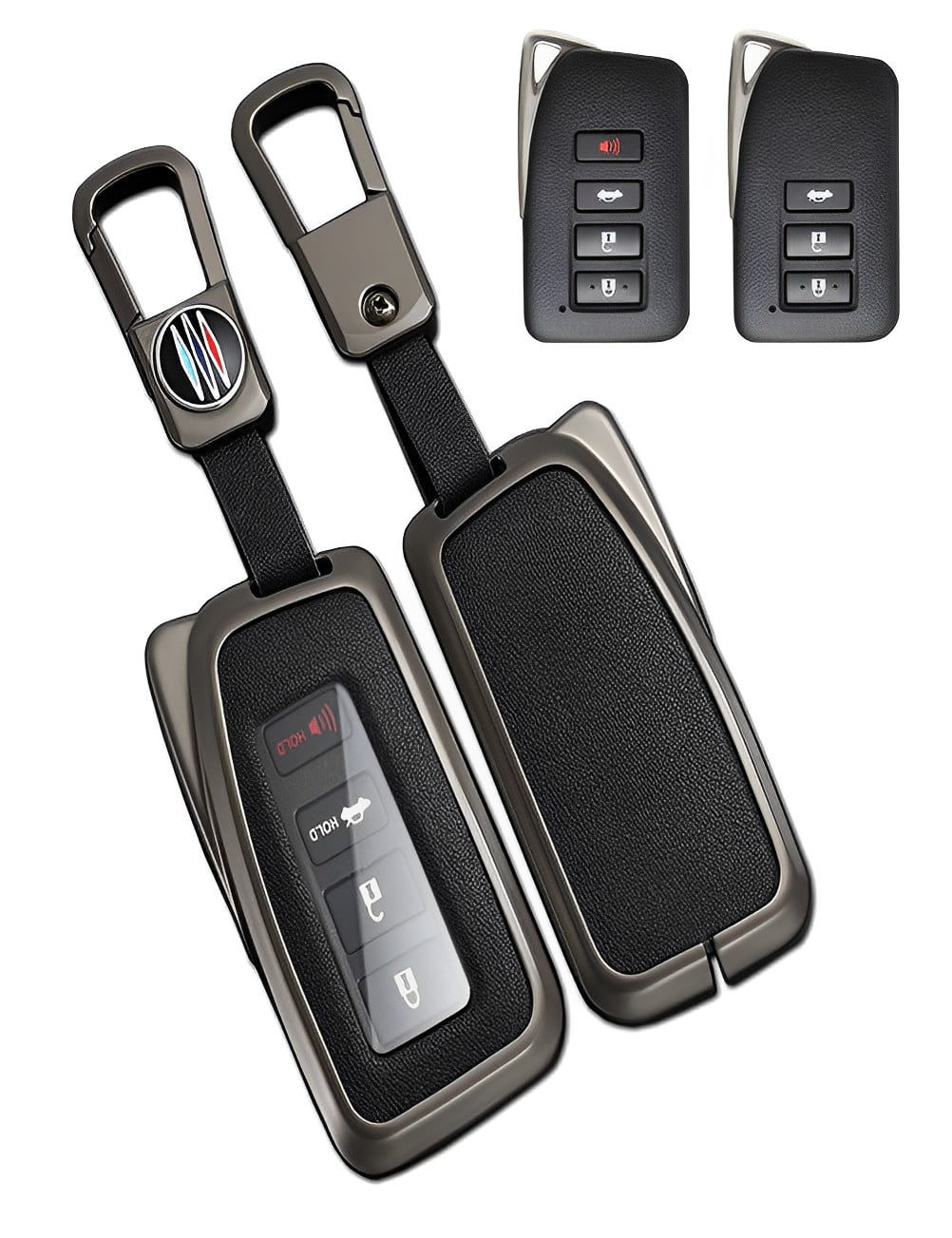 HUBEIVO Metal Key Fob Case For Ford - Black Zinc Alloy Shell With Fluorescent Buttons