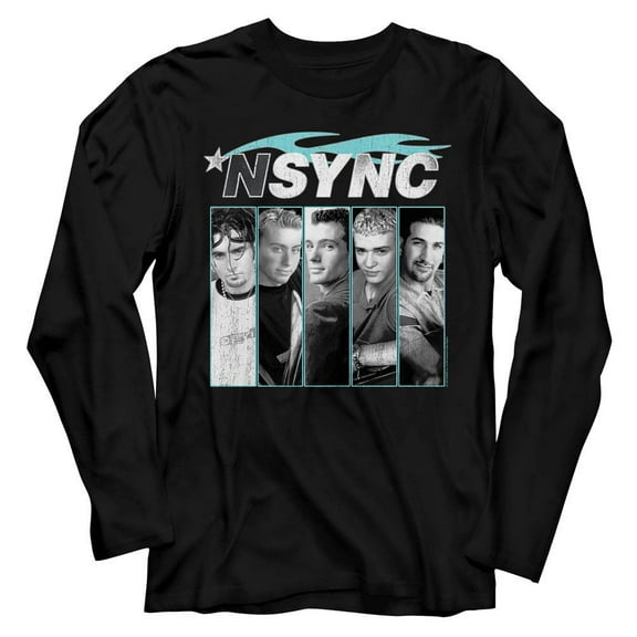 NSYNC Blue Flame Black Adult Long Sleeve T-Shirt