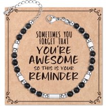 Bracelets Gifts for Women Teen Girls Natural Stone Bracelet 4MM Black Beaded Bracelets Boho Bracelet for Her Inspirational Jewelry