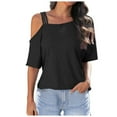 thumbnail image 2 of Conairie Women Cold Shoulder Tops Loose Solid Short Sleeve T-Shirt Breathable Beach Vacation Clothes Summer 2026 Black L, 2 of 7