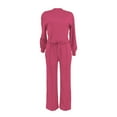thumbnail image 4 of 2 Piece Sweatsuit for Women Long Sleeve Crew Neck Cropped Sweatshirt Wide Leg Pants Solid Casual Loose Loungewear Set, Hot Pink, L, 4 of 6