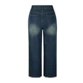 thumbnail image 5 of Women's Mid Rise Straight Leg Jeans - Washed Stretch Denim with Slant Pockets, Loose Comfort Fit（Runs Small）, 5 of 6