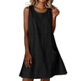 thumbnail image 3 of Tqcoqu Women's Linen Blend Sleeveless Round Neck A-Line Mini Dress with Pockets,Black Women's S-XXXL, 3 of 10