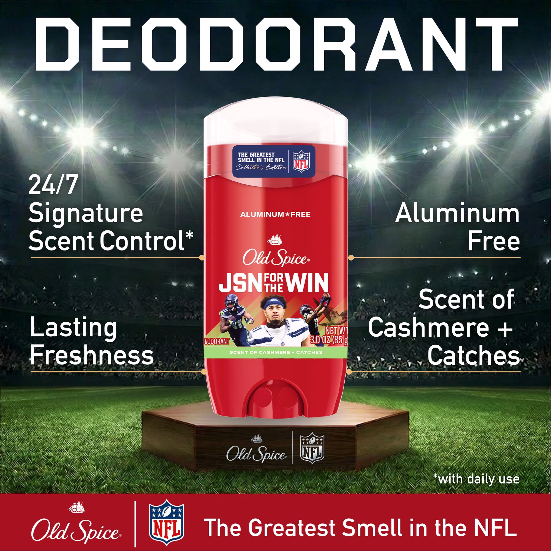 Old Spice Deodorant for Men, Aluminum Free, NFL Collection, Jaxon Smith-Njigba, Scent of Cashmere + Catches, 3.0 oz