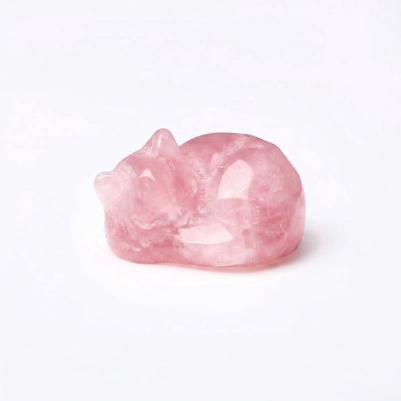 Polished Rose Quartz Cat Figurine, Natural Gemstone Sleeping Cat Statue, Pink Crystal Desk Decor, Home Office Ornament, Valentine Gift for Cat Lovers, 1 Pcs
