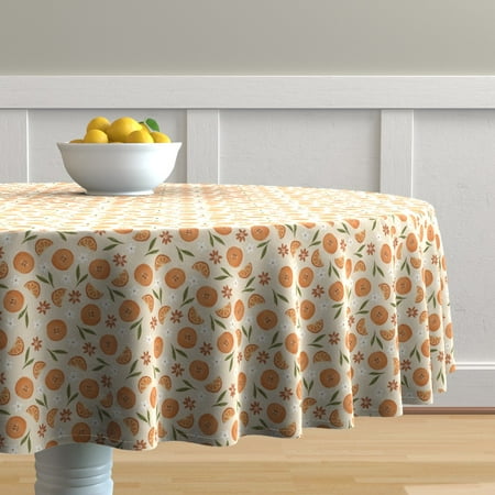 

Cotton Sateen Tablecloth 90 Round - Whimsical Illustrative Cartoon Fruit Summer Floral Print Custom Table Linens by Spoonflower