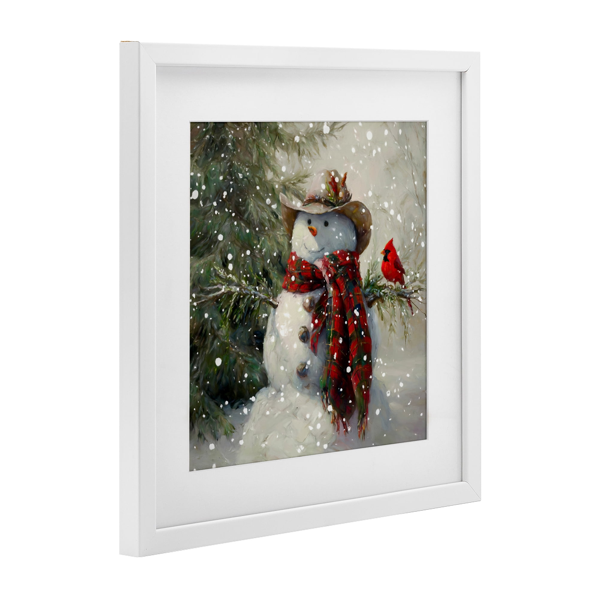 Stupell Industries Cowboy Snowman & Cardinal White Framed Print Under Glass, design by Tina LeCour