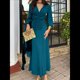 thumbnail image 4 of Vestidos de Cóctel de Sirena para Otoño e Invierno para Mujer, Larga, Escote en V, Ajustados, Maxivestido Fruncido en la Cintura. Azul Pavo Real XL, 4 of 9