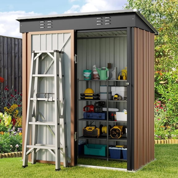 Asofer 5' x 3' Outdoor Storage Shed, Metal Garden Tool Storage Shed, Anti-Corrosion Storage House