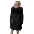 thumbnail image 3 of Mercatoo Kids Girls Wool Blend Solid Color Long Coat Toddler 𝐅aux F𝐮r Hood Button Down Pocket Dress Outwear Winter Jacket, 3 of 8