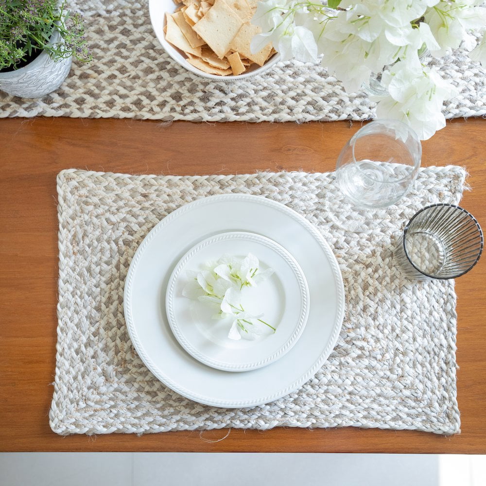LR Home Classic Jute Table Top Placemat in White/Tan,  1'4" x 6'8"