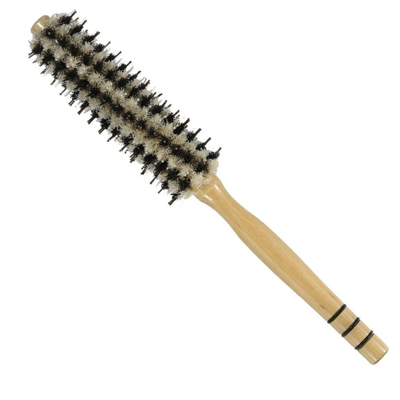 Unique Bargains Nylon Bristle Round Curling Hair Twill Comb with Wood Handle for Hair Drying Styling Beige 6 Row S